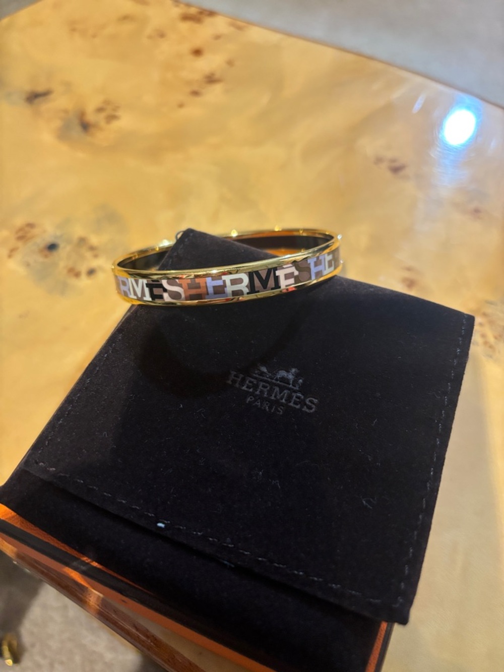 Hermes Enamel Bangle Bracelet in Black, White, Gold